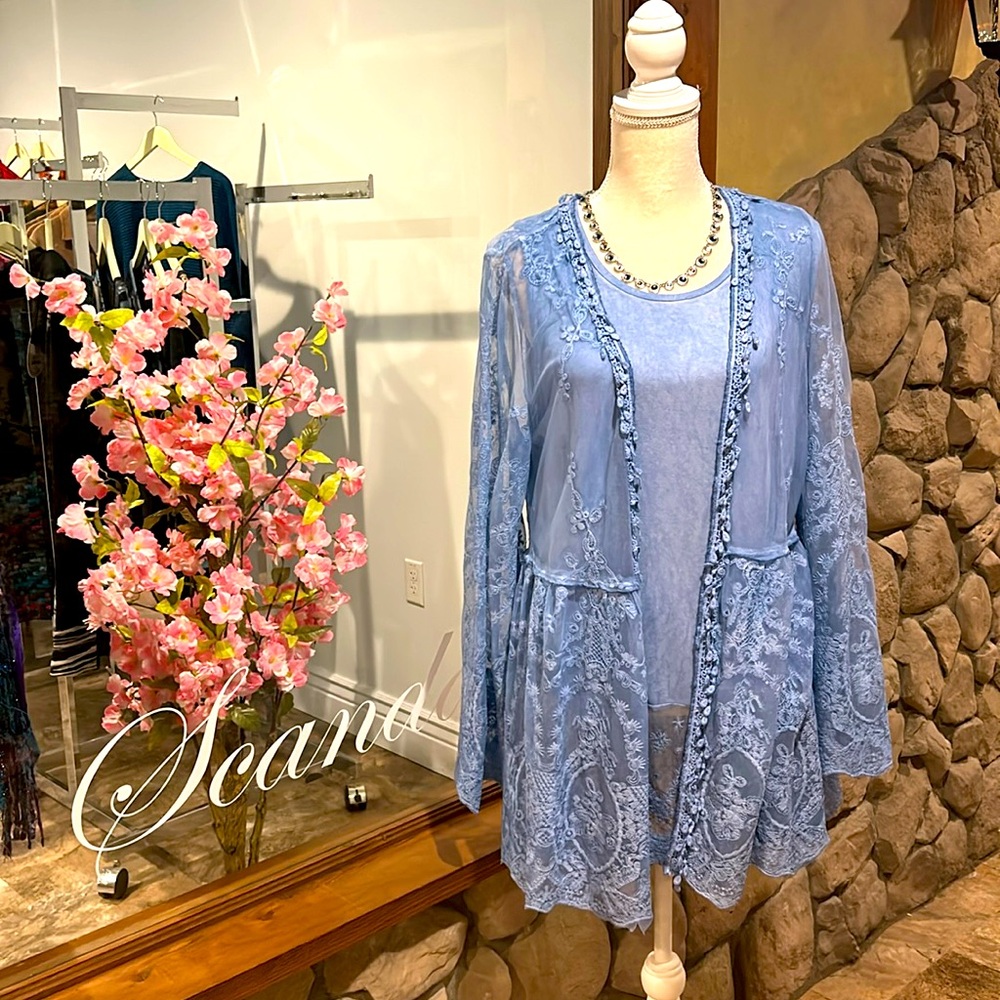 NWT Fantasia Blue Two-Piece Lace Tunic Set XL